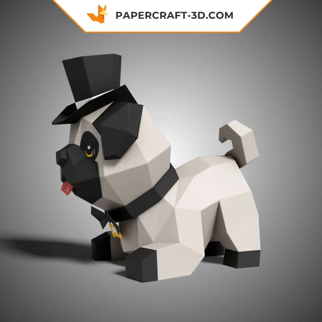 Papercraft chien carlin mignon en origami 3D – Image 3